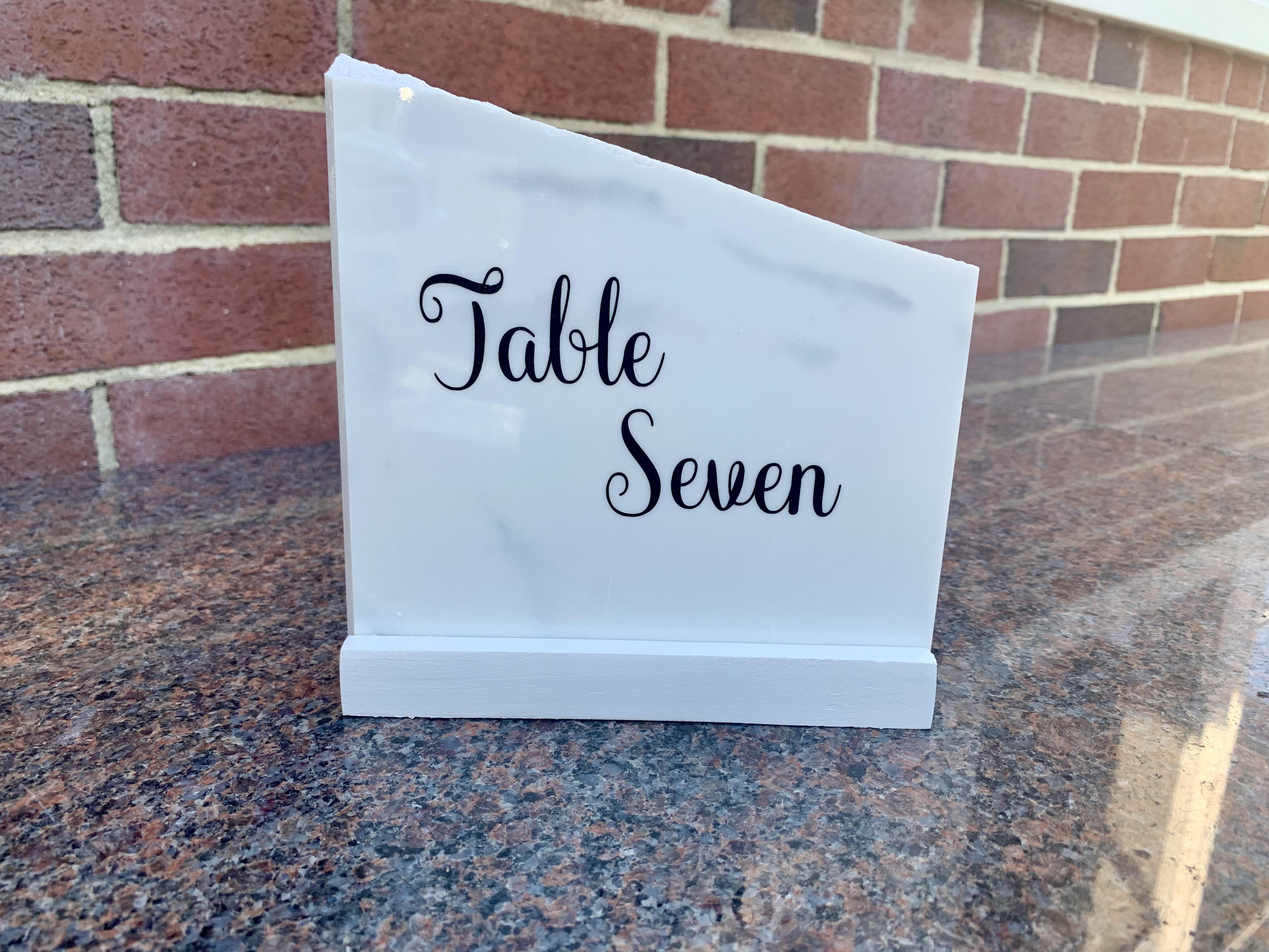 Wedding table number sign made of marble